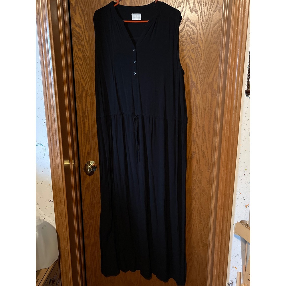 Caslon Black Sleeveless Maxi Dress Viscose Drawstring Waist V-Neck Plus Size